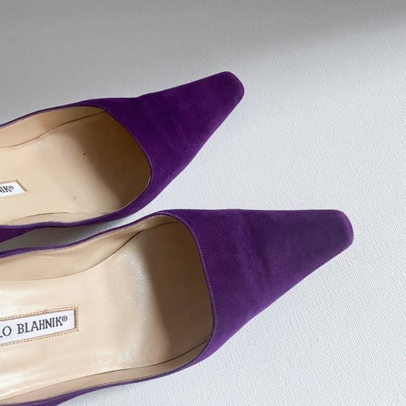 Vintage Manolo Blahnik Royal Purple Suede Classic Heels 38.5 - Picture 10 of 12